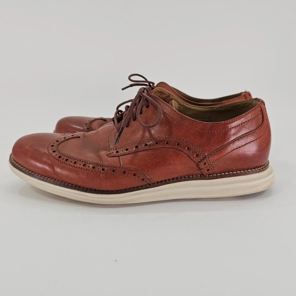 Cole Haan Original Grand Mens Wingtip Oxford Shoes British Tan‎ Leather 9.5